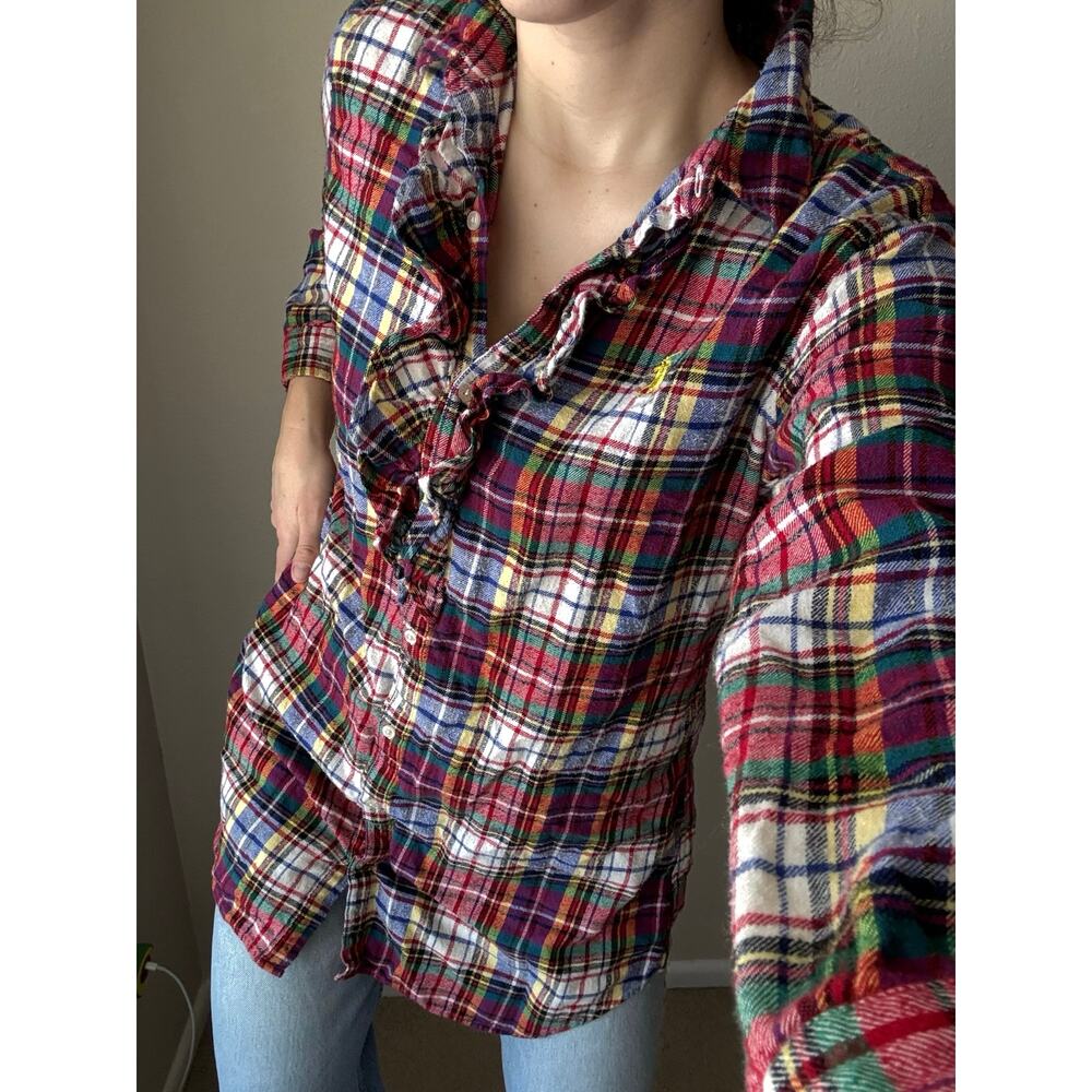 Ralph Lauren Christmas plaid ruffle button up nightgown tunic preppy pyjamas pjs